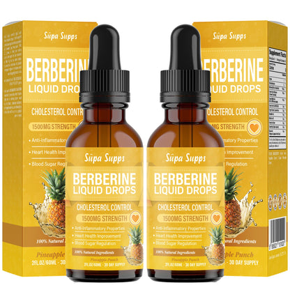 Berberine Liquid 60ml - High Strength Berberine Supplement for Weight Management, Blood Sugar & Cholesterol Lowering Supplements - Natural, Fast-Absorbing, 1 Month Supply - Pineapple Flavour