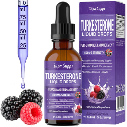 Turkesterone Liquid Drops 60ml High Strength 1500mg Muscle Growth Supplement - Gym Supplements for Men - Supports Recovery, Supplements for Men - Fast Absorbing Fadogia Agrestis Extract