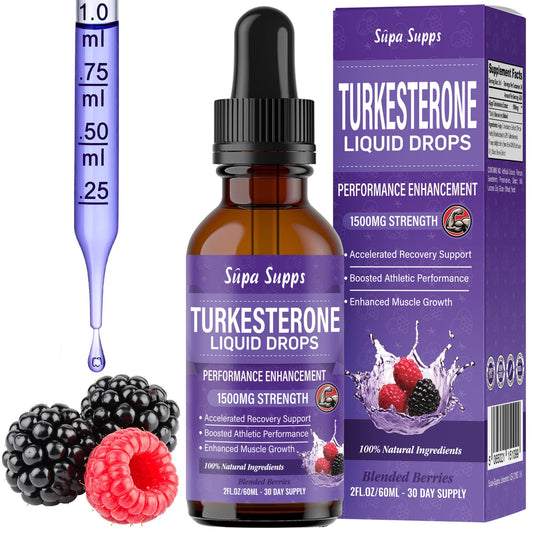 Turkesterone Liquid Drops 60ml High Strength 1500mg Muscle Growth Supplement - Gym Supplements for Men - Supports Recovery, Supplements for Men - Fast Absorbing Fadogia Agrestis Extract