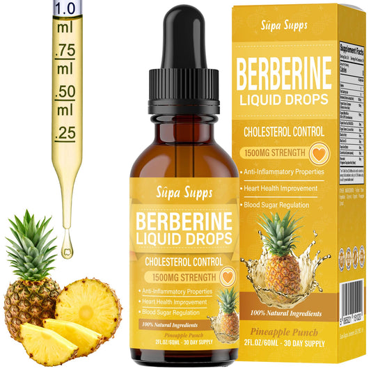 Berberine Liquid 60ml - High Strength Berberine Supplement for Weight Management, Blood Sugar & Cholesterol Lowering Supplements - Natural, Fast-Absorbing, 1 Month Supply - Pineapple Flavour