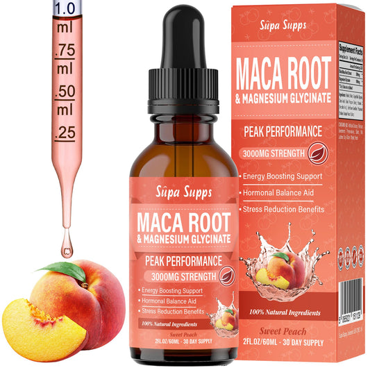 Maca Root & Magnesium Glycinate 60ml - Liquid Drops for Sleep, Energy & Hormone Balance - 2000mg Maca, 1000mg Magnesium per 2ml