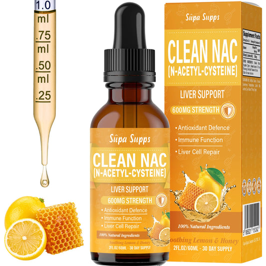 Clean NAC (N-Acetyl-Cysteine) Liquid 60ml - Honey & Lemon Flavour | Augmented NAC Supplement for Daily Support | High Absorption Formula | Easy Liquid Drops | nac n-Acetyl-cysteine 600mg Per Serving