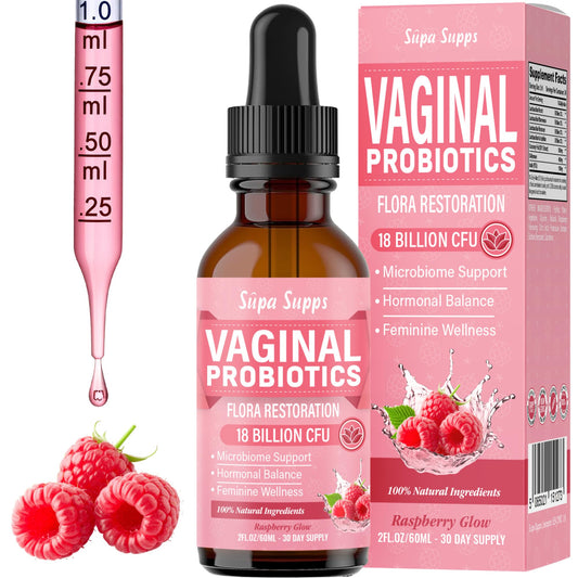 Vaginal Probiotics Liquid 60ml- Raspberry Flavour | Flora Probiotics for Women with Lactobacillus Reuteri | Intimate Support | Gut & Vaginal Flora | Female Balance- Fast Absorption BV Treatment Ladies