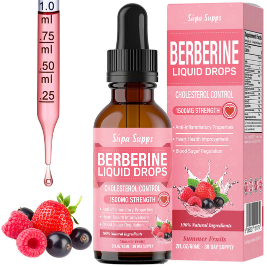 Berberine Liquid Drops - 60ml | Berberine Supplement 1500mg High Strength for Cholesterol Support | Natural Cholesterol Lowering Supplements | Aids Blood Sugar Balance - Summer Fruits Flavour