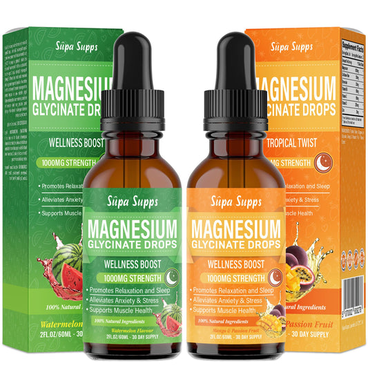 Magnesium Glycinate Liquid 1000MG – Liquid Magnesium Glycinate Drops with Trace Minerals – High Absorption, Supports Sleep, Relaxation, Nerve & Muscle Function, Watermelon/Mango & Passion Fruit