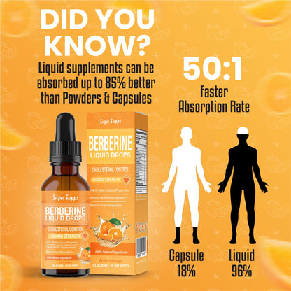 Berberine Liquid 60ml – High Strength Berberine Supplement for Weight Management, Blood Sugar & Cholesterol – Cholesterol Lowering Supplements – Natural, Fast-Absorbing, Orange Flavour