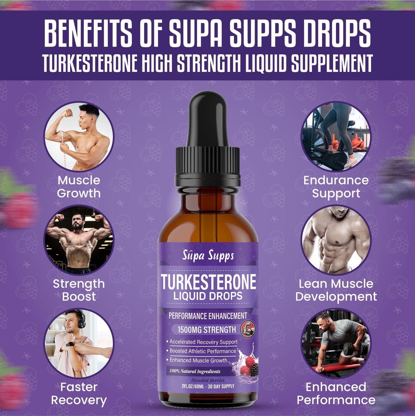 Turkesterone Liquid Drops 60ml High Strength 1500mg Muscle Growth Supplement - Gym Supplements for Men - Supports Recovery, Supplements for Men - Fast Absorbing Fadogia Agrestis Extract