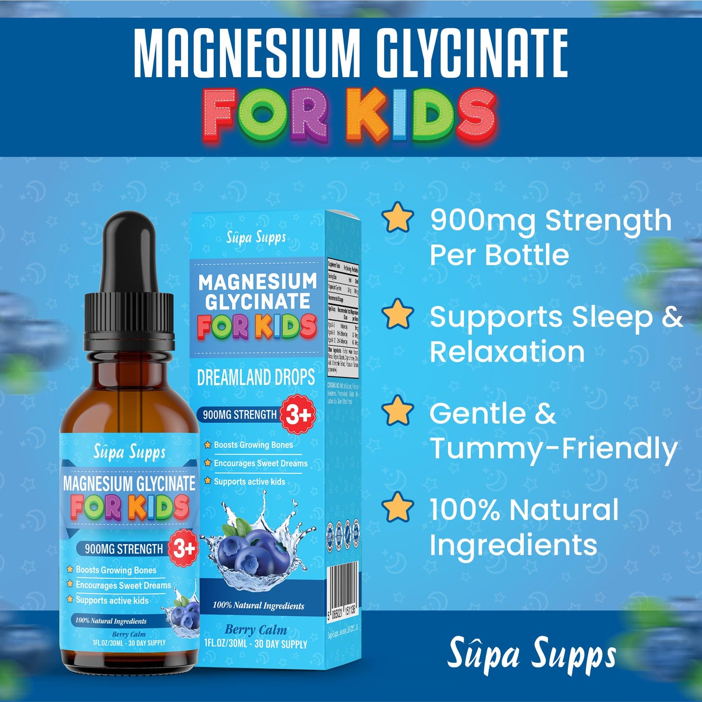 Magnesium Glycinate for Kids 30ml – Berry Calm Flavour | Gentle Liquid Formula to Support Rest and Relaxation | Easy-to-Use Dropper | Magnesium Sleep Drops | Supplement for Kids Sleep- Baby & Toddlers
