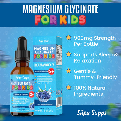 Magnesium Glycinate for Kids 30ml – Berry Calm Flavour | Gentle Liquid Formula to Support Rest and Relaxation | Easy-to-Use Dropper | Magnesium Sleep Drops | Supplement for Kids Sleep- Baby & Toddlers