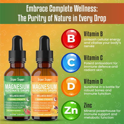 Magnesium Glycinate Liquid 1000MG – Liquid Magnesium Glycinate Drops with Trace Minerals – High Absorption, Supports Sleep, Relaxation, Nerve & Muscle Function, Watermelon/Mango & Passion Fruit