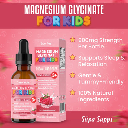 Magnesium Glycinate for Kids 30ml – Snooze Berry | Gentle Liquid Formula to Support Rest and Relaxation | Easy-to-Use Dropper | Magnesium Sleep Drops | Supplement for Kids Sleep- Baby & Toddlers