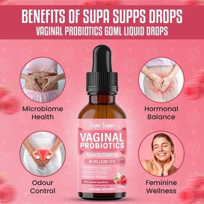 Vaginal Probiotics Liquid 60ml- Raspberry Flavour | Flora Probiotics for Women with Lactobacillus Reuteri | Intimate Support | Gut & Vaginal Flora | Female Balance- Fast Absorption BV Treatment Ladies