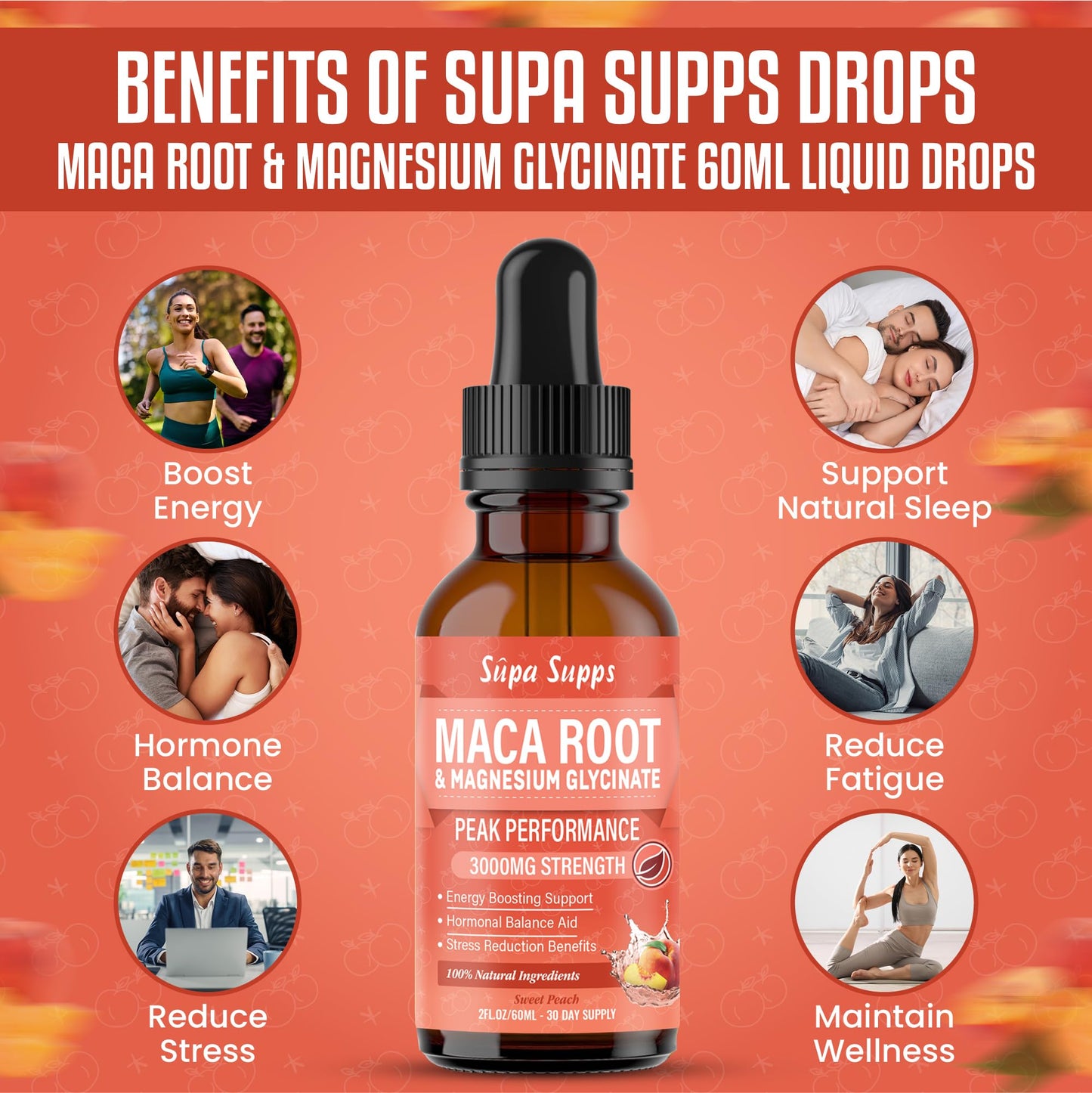Maca Root & Magnesium Glycinate 60ml - Liquid Drops for Sleep, Energy & Hormone Balance - 2000mg Maca, 1000mg Magnesium per 2ml
