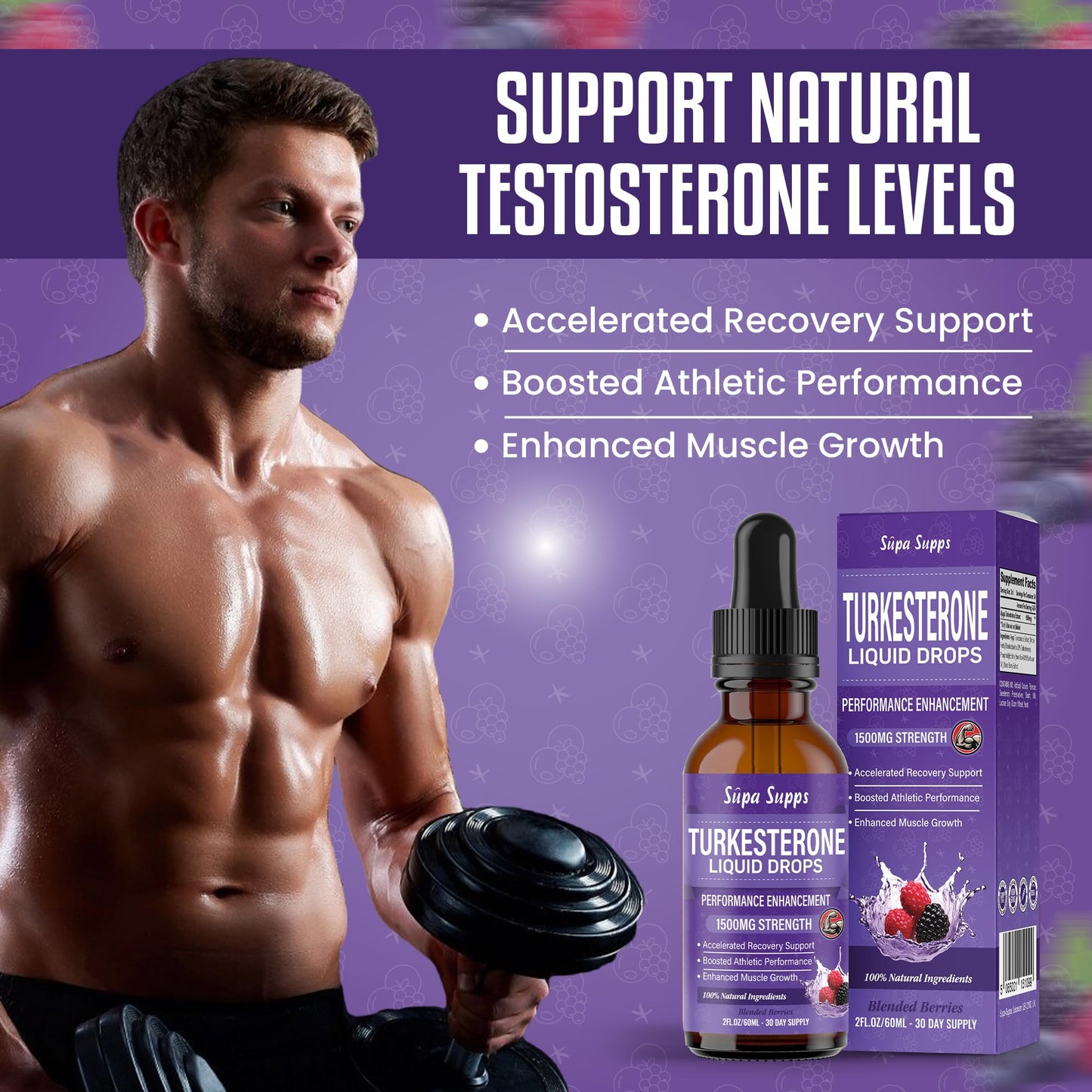 Turkesterone Liquid Drops 60ml High Strength 1500mg Muscle Growth Supplement - Gym Supplements for Men - Supports Recovery, Supplements for Men - Fast Absorbing Fadogia Agrestis Extract