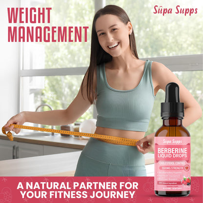 Berberine Liquid Drops - 60ml | Berberine Supplement 1500mg High Strength for Cholesterol Support | Natural Cholesterol Lowering Supplements | Aids Blood Sugar Balance - Summer Fruits Flavour