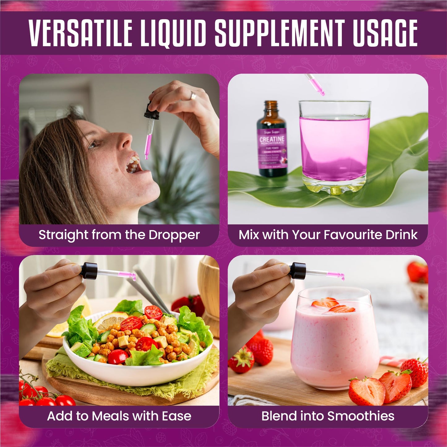 Creatine Monohydrate Drops 60ml - Liquid Alternative to Creatine Monohydrate Powder, Ideal for Gym Performance, Bulk Creatine Formula, Supports Muscle Growth, Recovery, and Energy - Berry Flavour