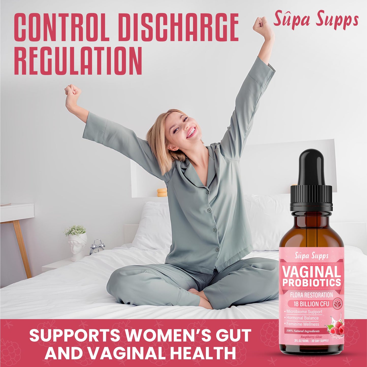 Vaginal Probiotics Liquid 60ml- Raspberry Flavour | Flora Probiotics for Women with Lactobacillus Reuteri | Intimate Support | Gut & Vaginal Flora | Female Balance- Fast Absorption BV Treatment Ladies