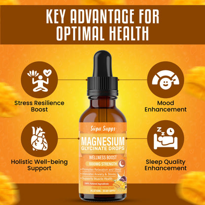 Magnesium Glycinate Liquid 1000MG – Liquid Magnesium Glycinate Drops with Trace Minerals – High Absorption, Supports Sleep, Relaxation, Nerve & Muscle Function – Mango & Passion Fruit Supplement 60ml