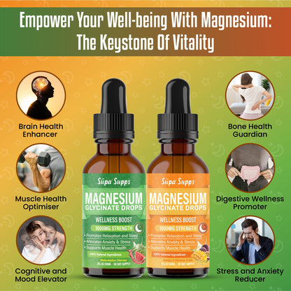 Magnesium Glycinate Liquid 1000MG – Liquid Magnesium Glycinate Drops with Trace Minerals – High Absorption, Supports Sleep, Relaxation, Nerve & Muscle Function, Watermelon/Mango & Passion Fruit