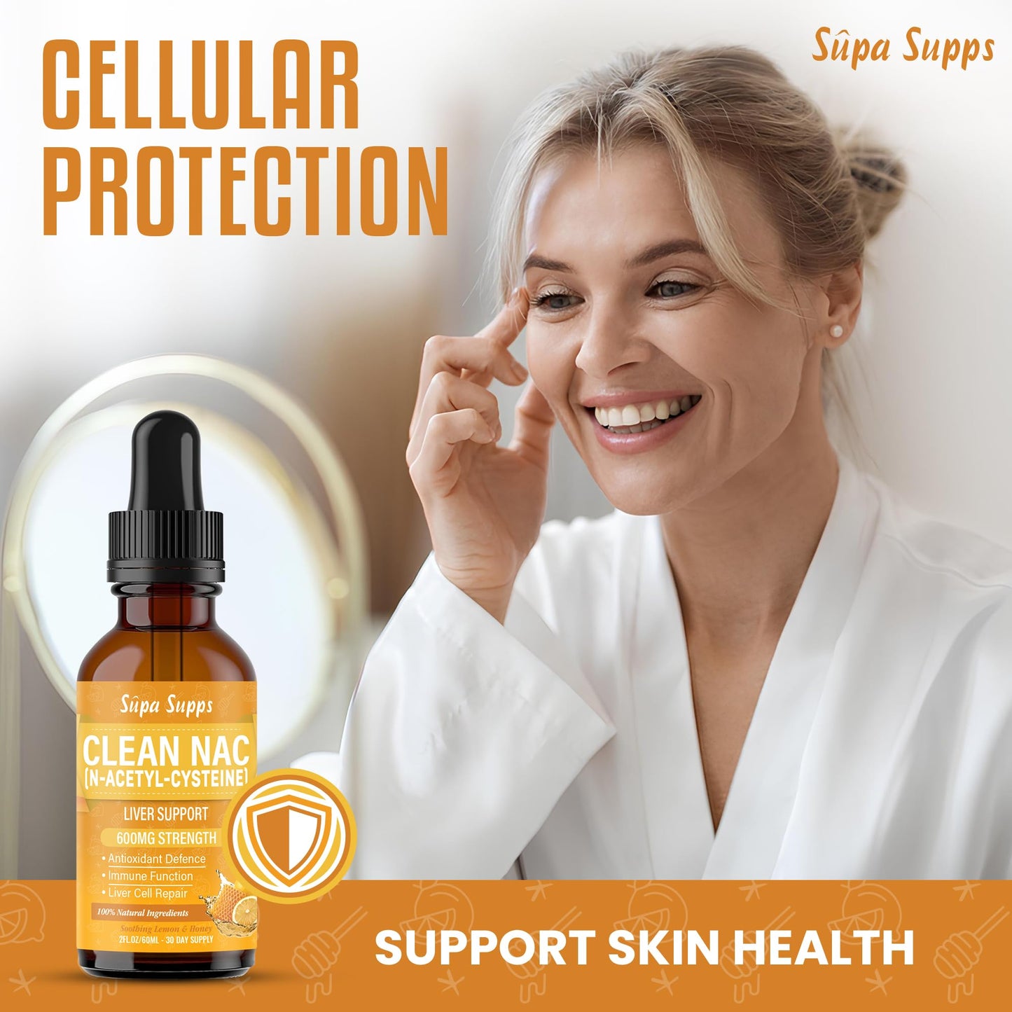 Clean NAC (N-Acetyl-Cysteine) Liquid 60ml - Honey & Lemon Flavour | Augmented NAC Supplement for Daily Support | High Absorption Formula | Easy Liquid Drops | nac n-Acetyl-cysteine 600mg Per Serving