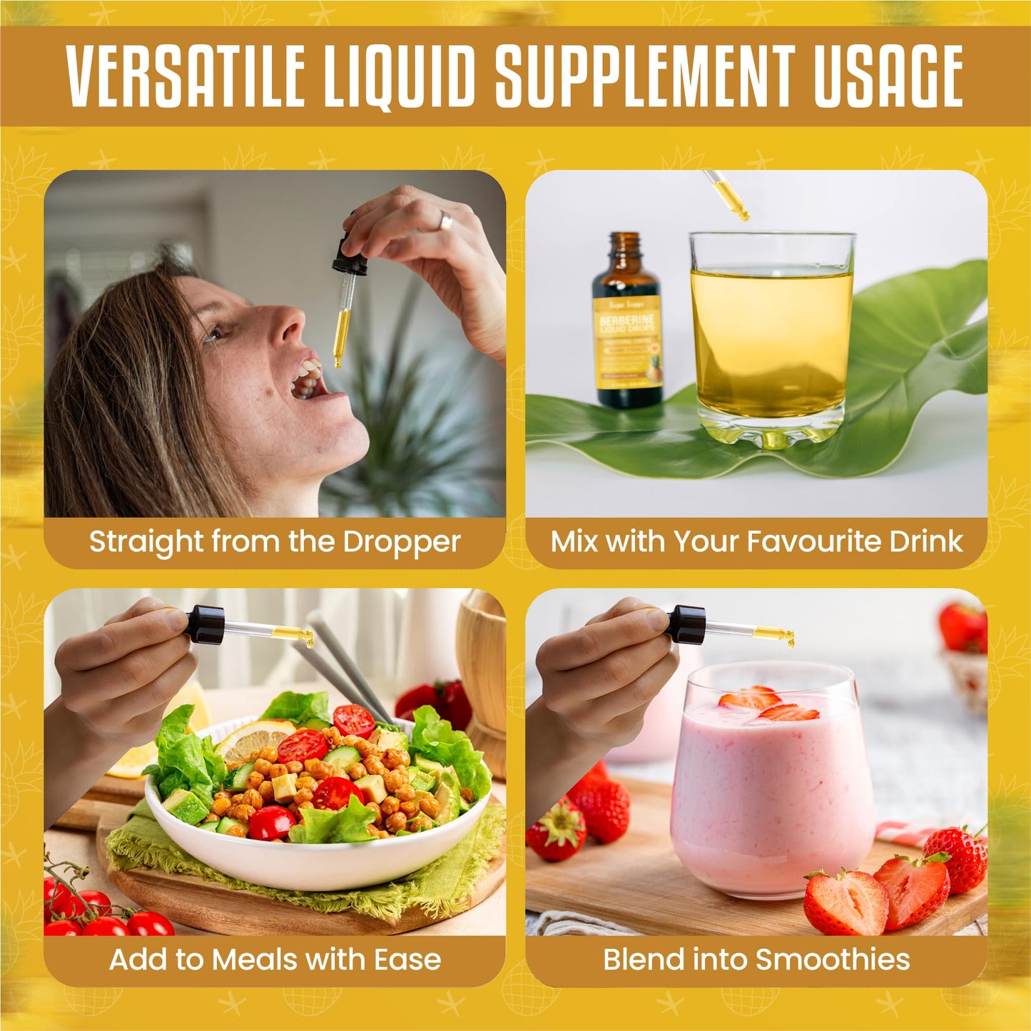 Berberine Liquid 60ml - High Strength Berberine Supplement for Weight Management, Blood Sugar & Cholesterol Lowering Supplements - Natural, Fast-Absorbing, 1 Month Supply - Pineapple Flavour
