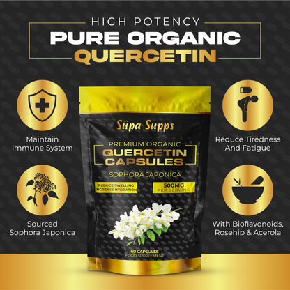 Pure Organic Quercetin - High Potency Quercetin Supplement for Antioxidant Support - Natural Quercitin Antioxidant Supplements for Immune Health & Energy Boost