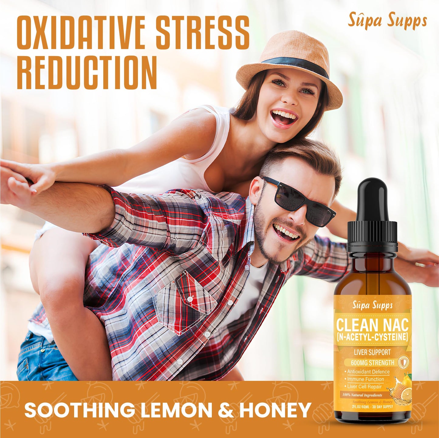 Clean NAC (N-Acetyl-Cysteine) Liquid 60ml - Honey & Lemon Flavour | Augmented NAC Supplement for Daily Support | High Absorption Formula | Easy Liquid Drops | nac n-Acetyl-cysteine 600mg Per Serving