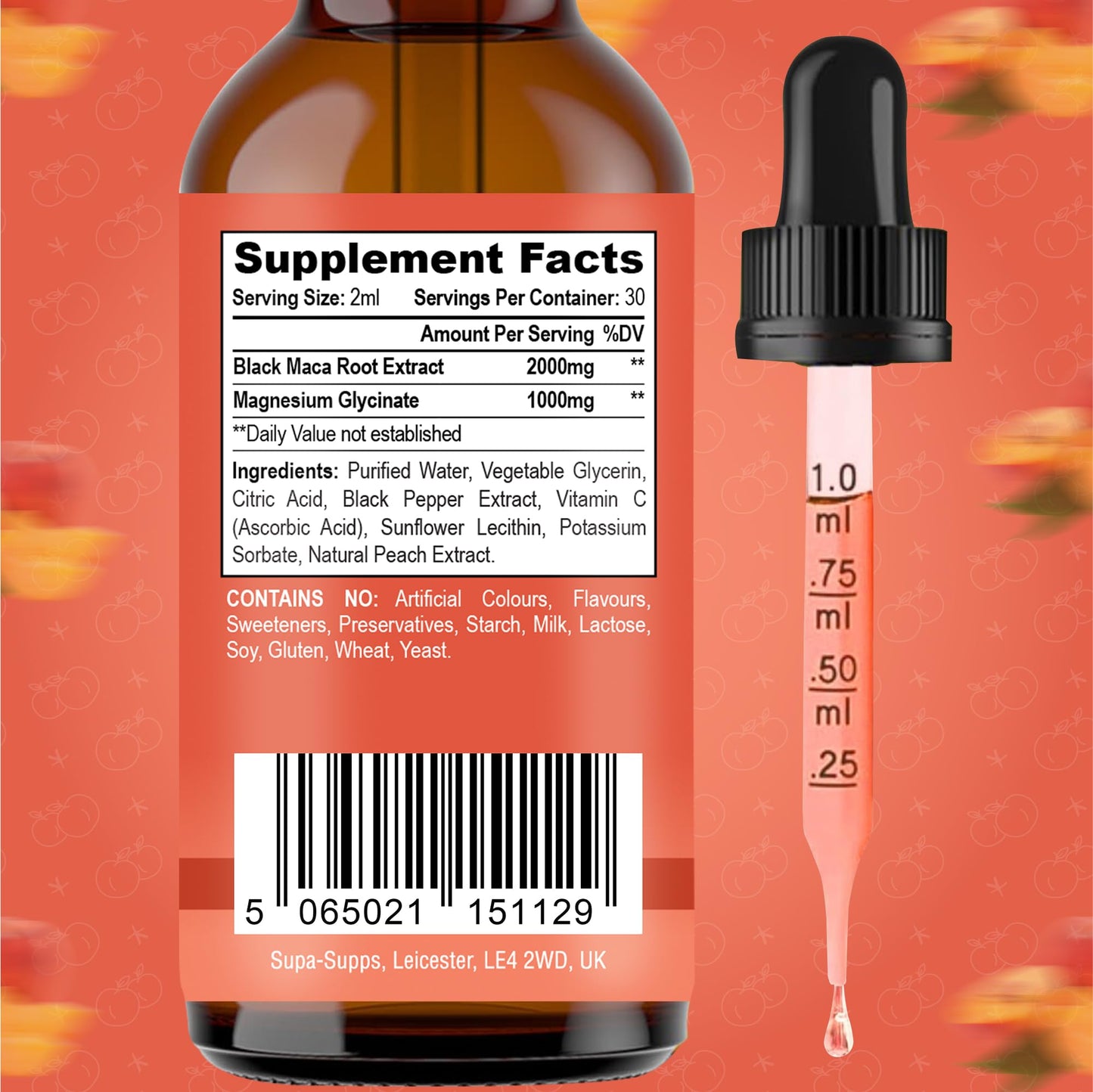 Maca Root & Magnesium Glycinate 60ml - Liquid Drops for Sleep, Energy & Hormone Balance - 2000mg Maca, 1000mg Magnesium per 2ml