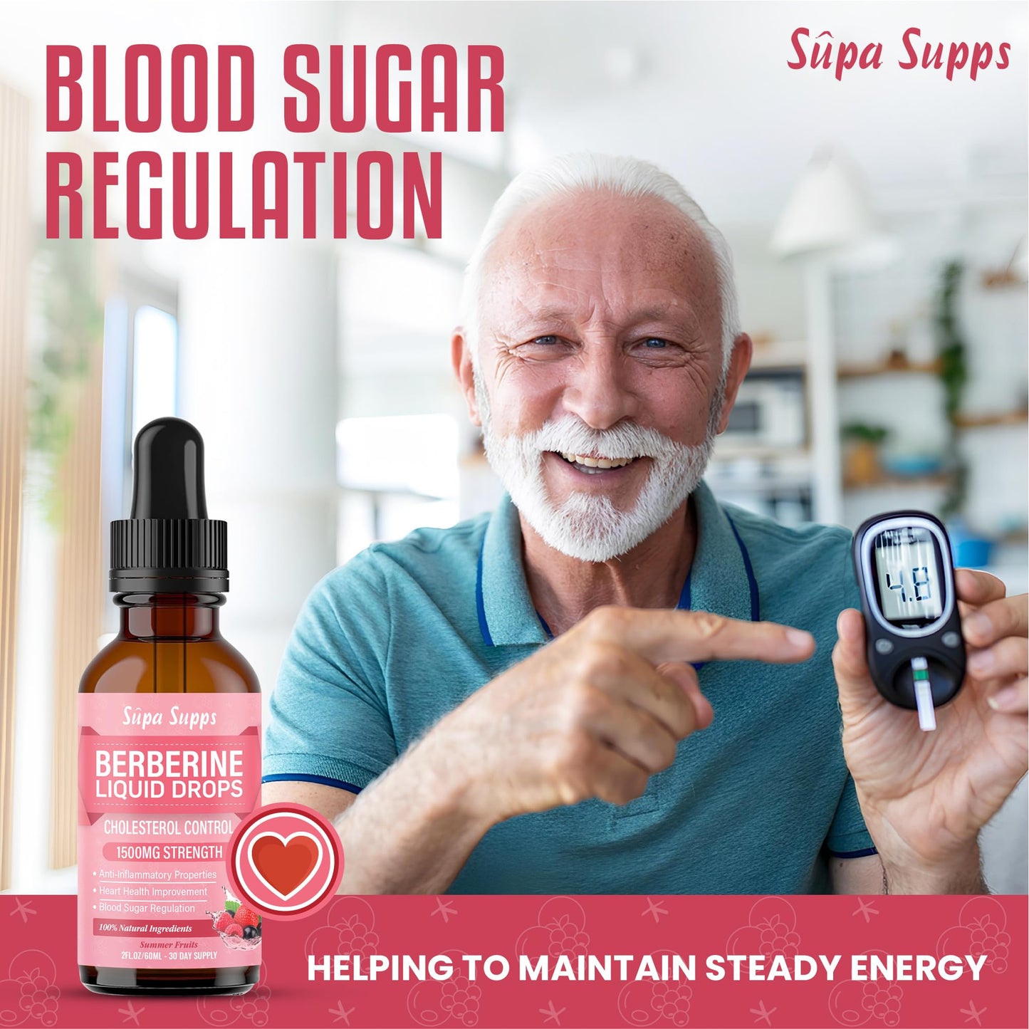 Berberine Liquid Drops - 60ml | Berberine Supplement 1500mg High Strength for Cholesterol Support | Natural Cholesterol Lowering Supplements | Aids Blood Sugar Balance - Summer Fruits Flavour