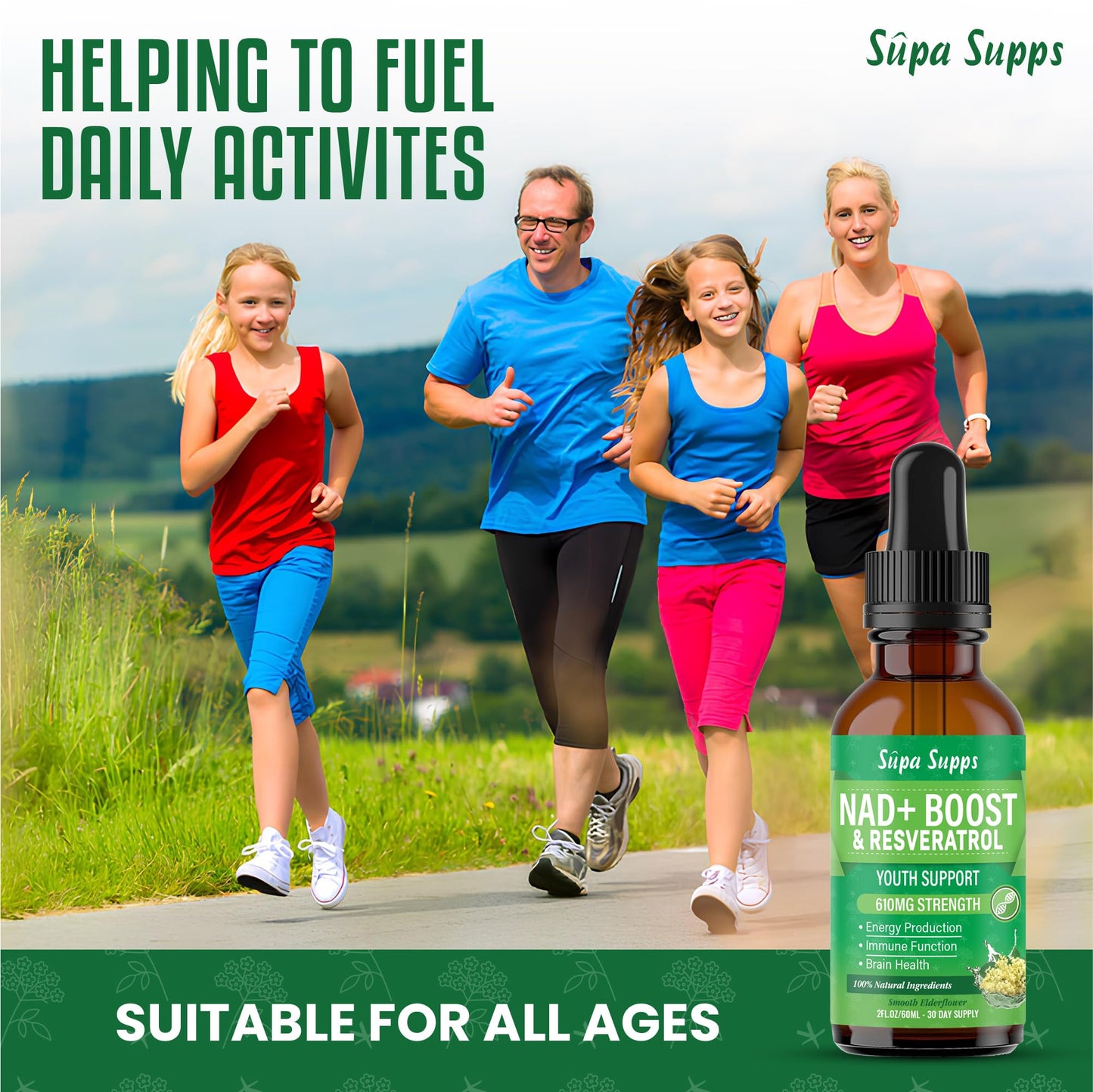 NAD+ Boost Liquid Drops 60ml | NAD Supplements UK, Resveratrol | Supports Energy, Focus & Cellular Health | Fast-Absorbing Liquid, Easy to Use, NAD Plus | Elderflower Flavour - 1 Month Supply