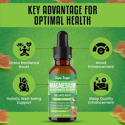 Magnesium Glycinate Liquid 1000MG – Liquid Magnesium Glycinate Drops with Trace Minerals – High Absorption, Supports Sleep, Relaxation, Nerve & Muscle Function – Watermelon Flavour Supplement 60ml