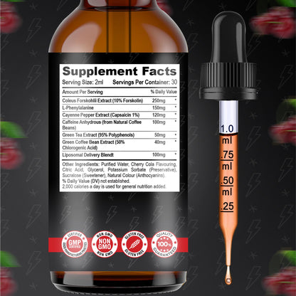 MetaBurn Extreme Liquid 60ml - Cherry Cola Flavour | Advanced Appetite Suppressants for Women & Weight Loss for Men Support | Potent Fat Burner with Caffeine, Cayenne, Green Tea & Coleus Forskohlii