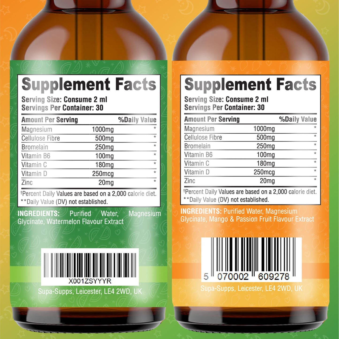 Magnesium Glycinate Liquid 1000MG – Liquid Magnesium Glycinate Drops with Trace Minerals – High Absorption, Supports Sleep, Relaxation, Nerve & Muscle Function, Watermelon/Mango & Passion Fruit