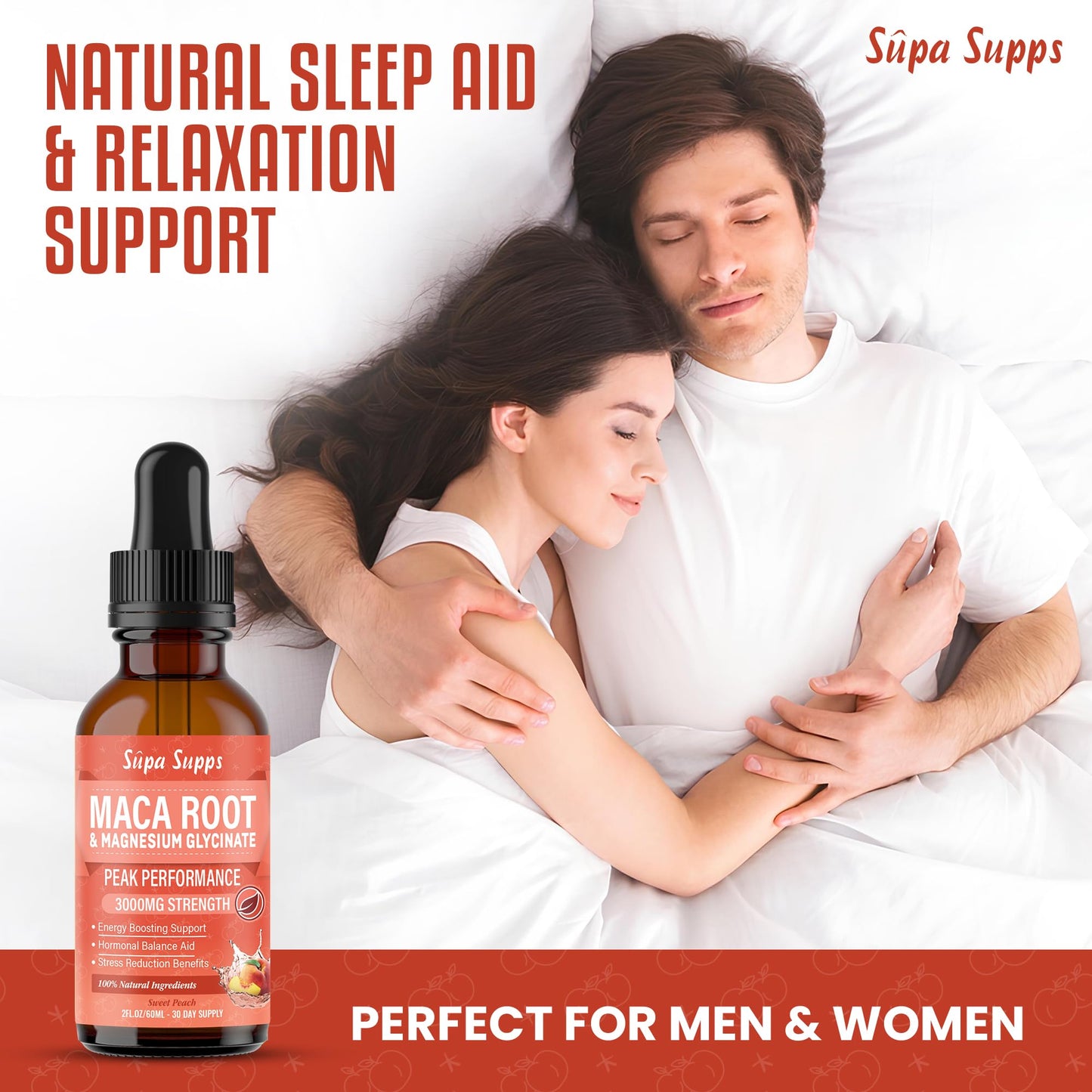 Maca Root & Magnesium Glycinate 60ml - Liquid Drops for Sleep, Energy & Hormone Balance - 2000mg Maca, 1000mg Magnesium per 2ml