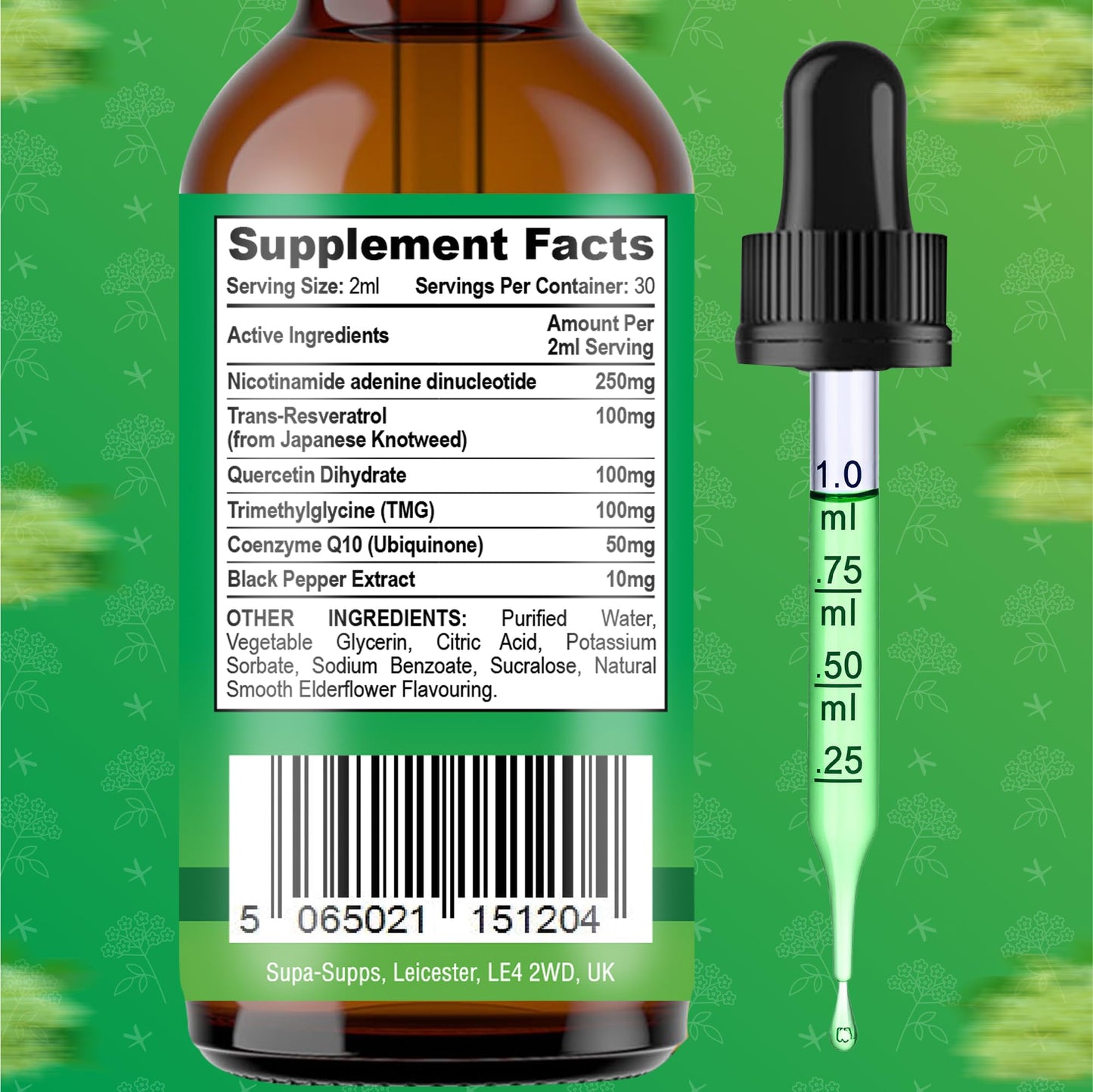 NAD+ Boost Liquid Drops 60ml | NAD Supplements UK, Resveratrol | Supports Energy, Focus & Cellular Health | Fast-Absorbing Liquid, Easy to Use, NAD Plus | Elderflower Flavour - 1 Month Supply
