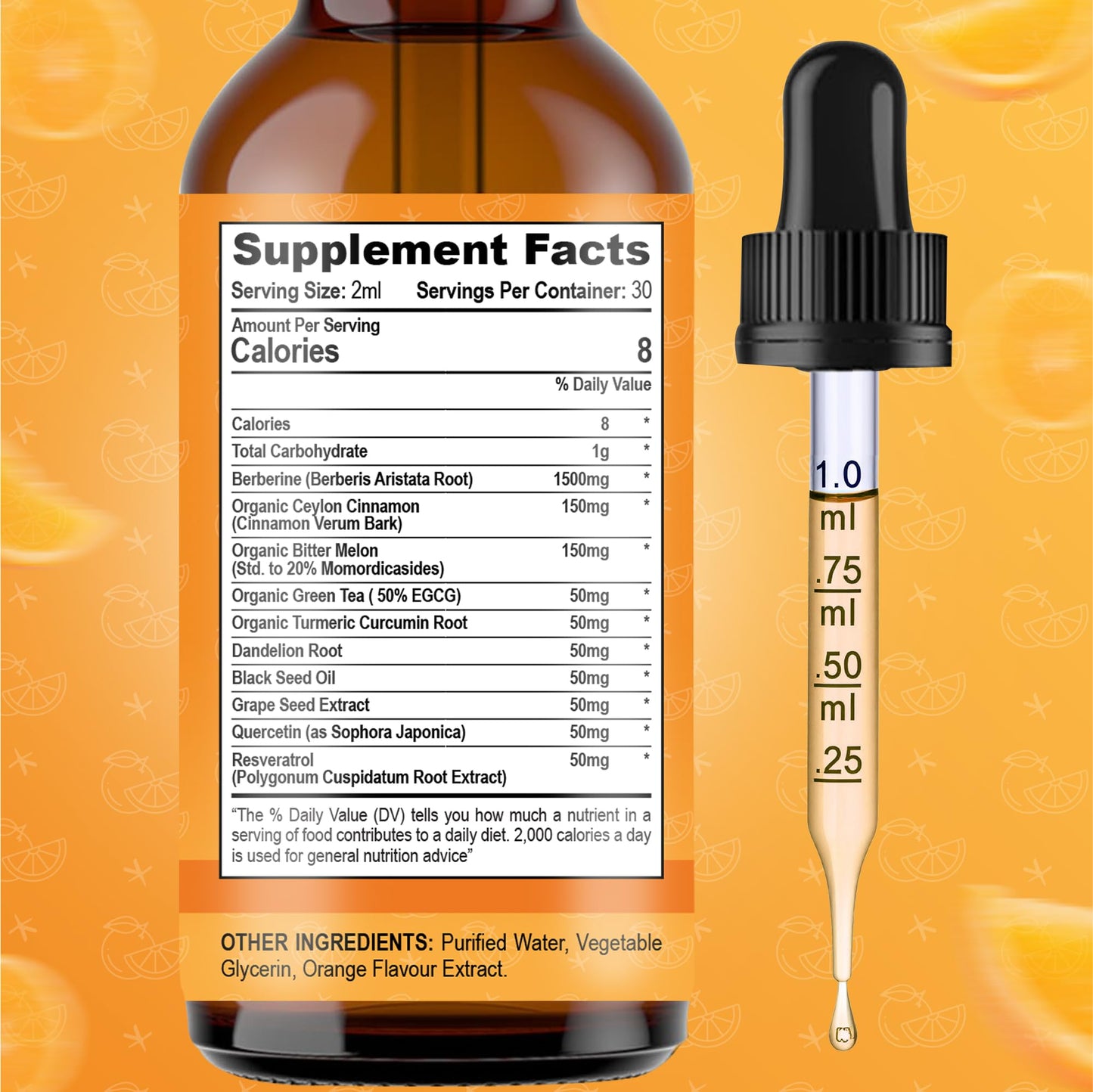 Berberine Liquid 60ml – High Strength Berberine Supplement for Weight Management, Blood Sugar & Cholesterol – Cholesterol Lowering Supplements – Natural, Fast-Absorbing, Orange Flavour
