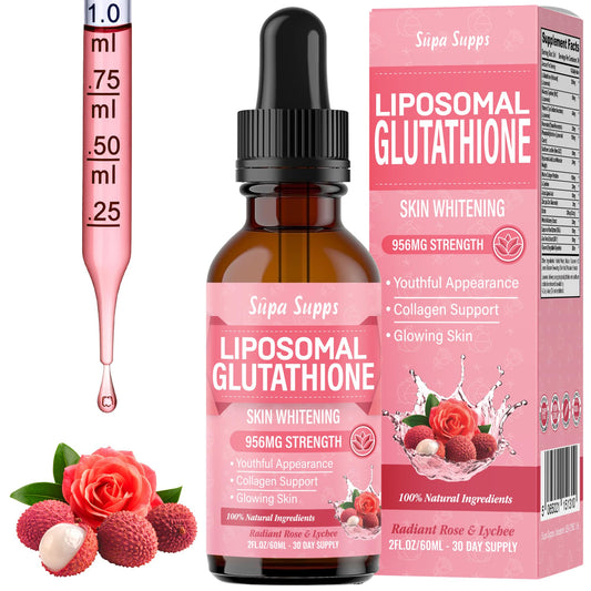Liposomal Glutathione Liquid 60ml - Reduced Antioxidant Formula with Vitamin C for Skin Radiance, Detox & Cellular Health - Rose & Lychee Flavour - Glutathione Supplements Skin Whitening