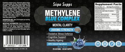 Methylene Blue Complex Liquid 60ml - Supreme Methylene Blue Drops for Daily Use - Easy to Take, High Purity Formula | Natural Support | Blueberry Flavour | Supa Supps Mental Clairty for Humans