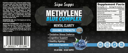 Methylene Blue Complex Liquid 60ml - Supreme Methylene Blue Drops for Daily Use - Easy to Take, High Purity Formula | Natural Support | Blueberry Flavour | Supa Supps Mental Clairty for Humans