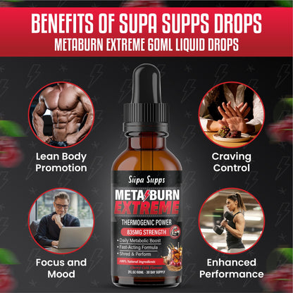 MetaBurn Extreme Liquid 60ml - Cherry Cola Flavour | Advanced Appetite Suppressants for Women & Weight Loss for Men Support | Potent Fat Burner with Caffeine, Cayenne, Green Tea & Coleus Forskohlii