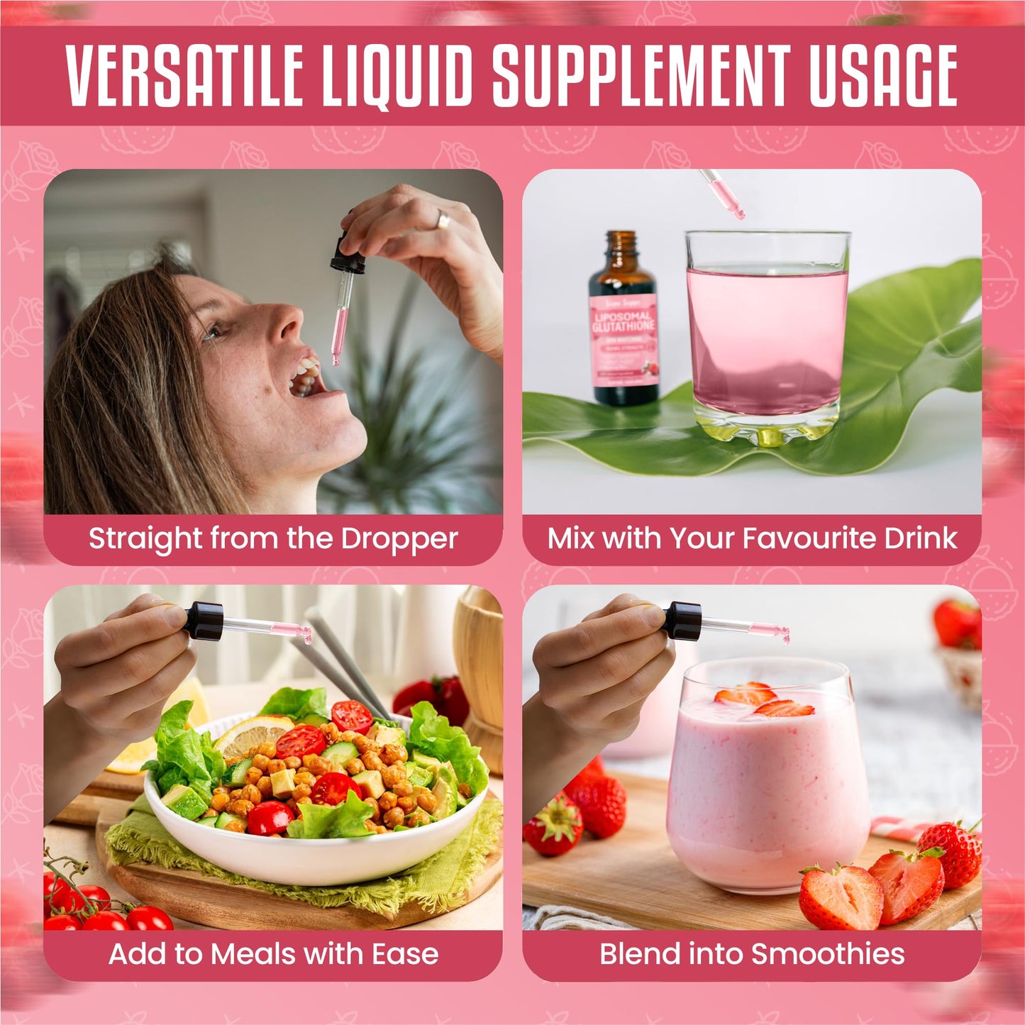 Liposomal Glutathione Liquid 60ml - Reduced Antioxidant Formula with Vitamin C for Skin Radiance, Detox & Cellular Health - Rose & Lychee Flavour - Glutathione Supplements Skin Whitening