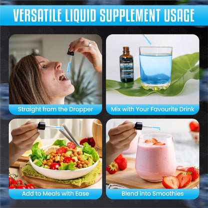 Methylene Blue Complex Liquid 60ml - Supreme Methylene Blue Drops for Daily Use - Easy to Take, High Purity Formula | Natural Support | Blueberry Flavour | Supa Supps Mental Clairty for Humans