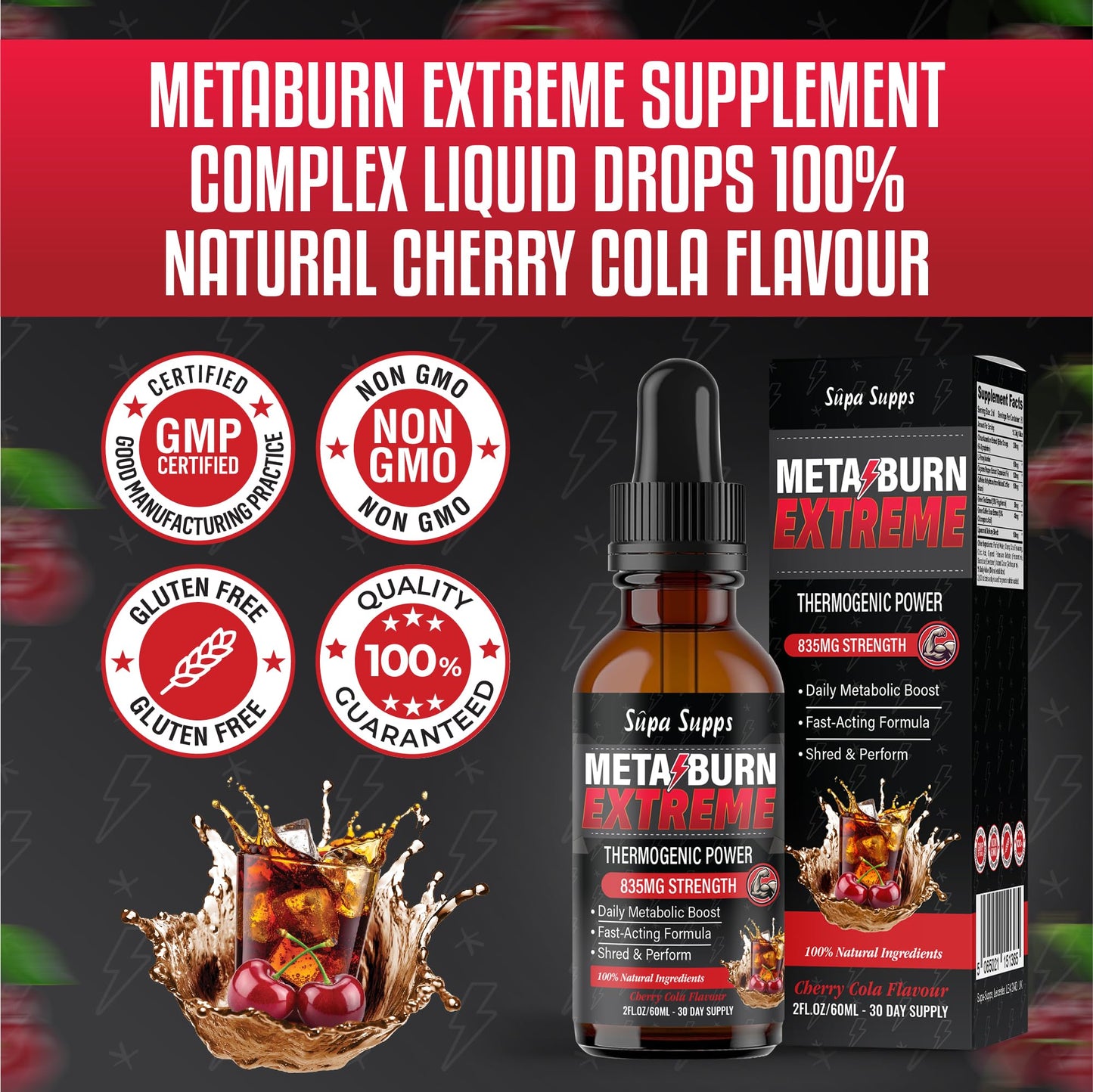 MetaBurn Extreme Liquid 60ml - Cherry Cola Flavour | Advanced Appetite Suppressants for Women & Weight Loss for Men Support | Potent Fat Burner with Caffeine, Cayenne, Green Tea & Coleus Forskohlii