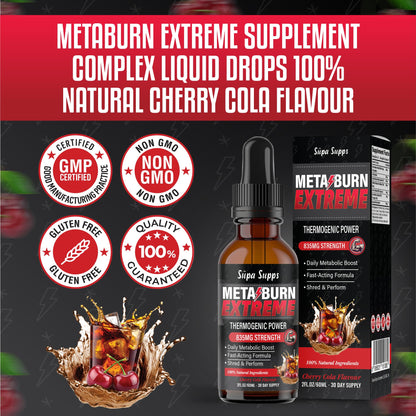 MetaBurn Extreme Liquid 60ml - Cherry Cola Flavour | Advanced Appetite Suppressants for Women & Weight Loss for Men Support | Potent Fat Burner with Caffeine, Cayenne, Green Tea & Coleus Forskohlii