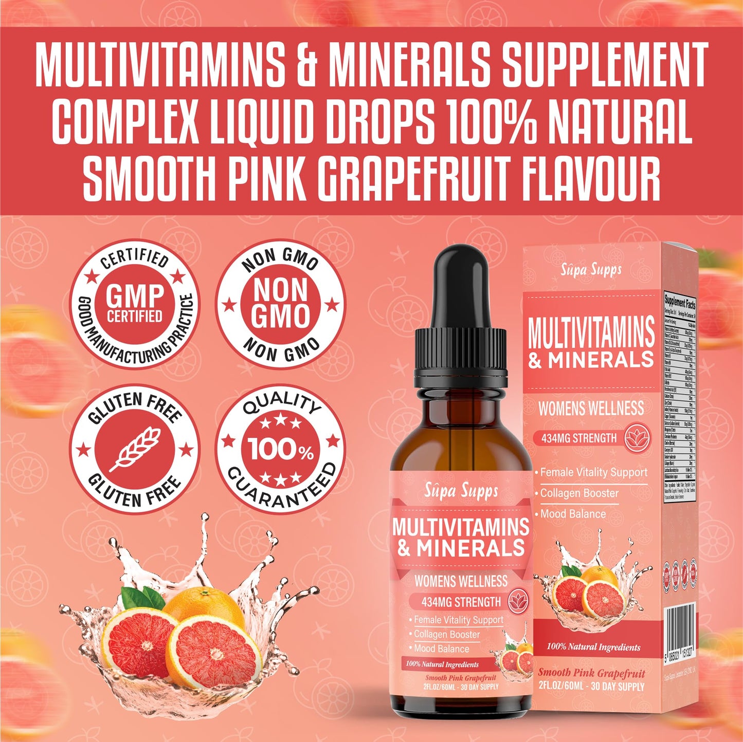 Multivitamins & Minerals for Women 30 Plus - Daily Vitamins A C D E K B Complex, Iron & Zinc - Smooth Pink Grapefruit Flavour - Best Vitamin Multivitamin for Women - Multi Vitamins for Mens Health