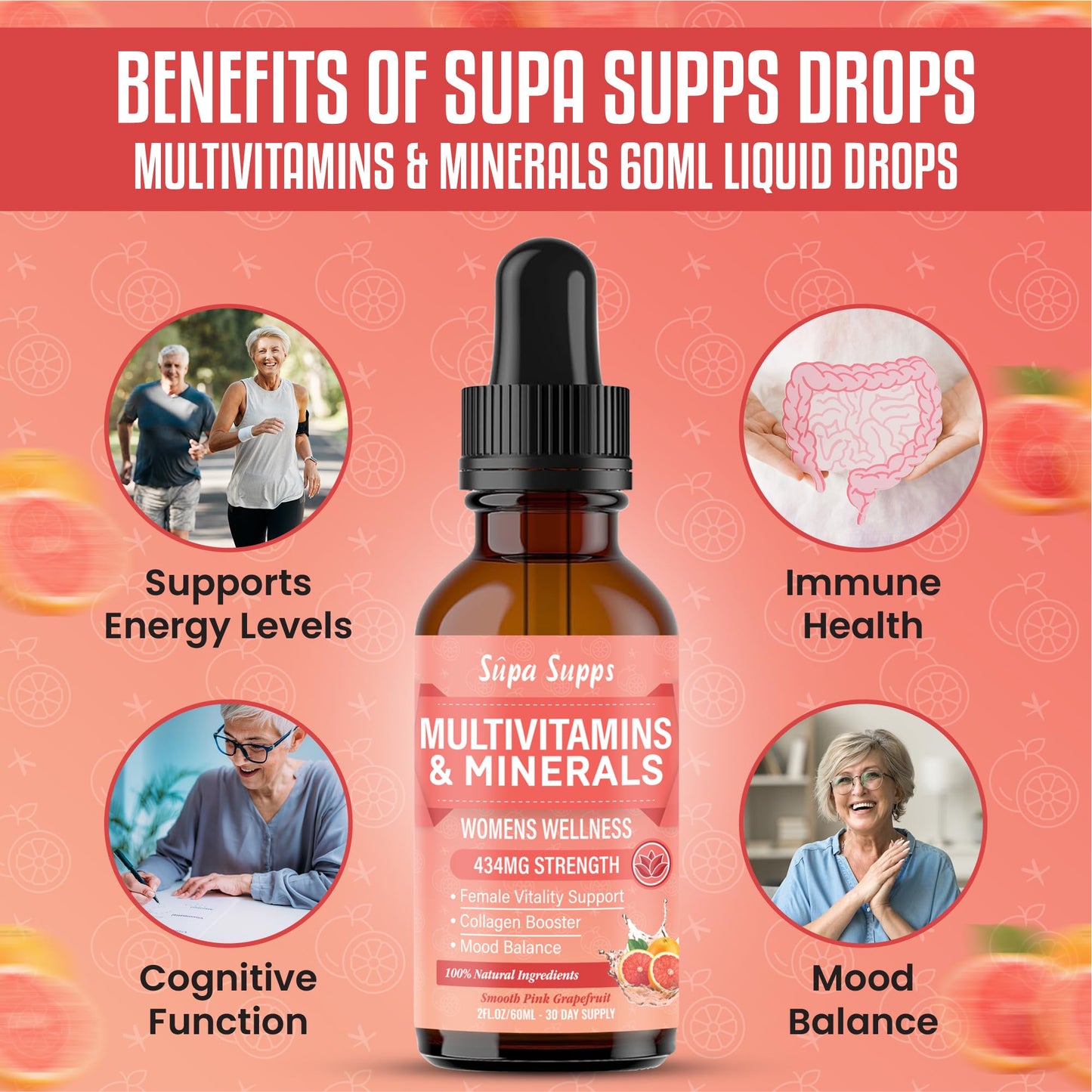 Multivitamins & Minerals for Women 30 Plus - Daily Vitamins A C D E K B Complex, Iron & Zinc - Smooth Pink Grapefruit Flavour - Best Vitamin Multivitamin for Women - Multi Vitamins for Mens Health