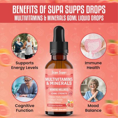 Multivitamins & Minerals for Women 30 Plus - Daily Vitamins A C D E K B Complex, Iron & Zinc - Smooth Pink Grapefruit Flavour - Best Vitamin Multivitamin for Women - Multi Vitamins for Mens Health