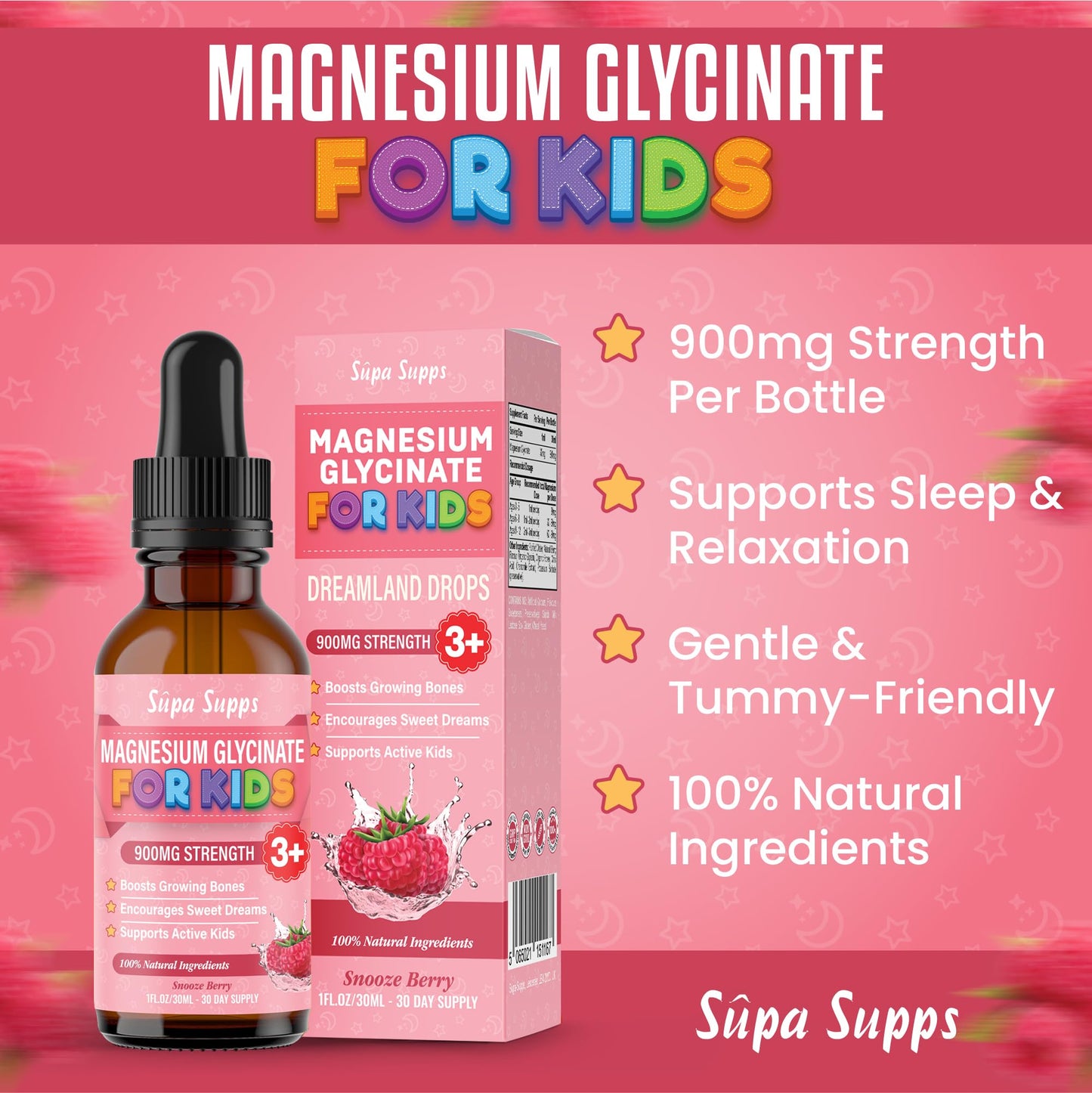 Magnesium Glycinate for Kids 60ml - Gentle Liquid Magnesium Supplements for Children - Supports Relaxation, Sleep Aid for Kids, Helps Calm and Focus, Easy-to-Absorb Liquid Supplement for Toddlers
