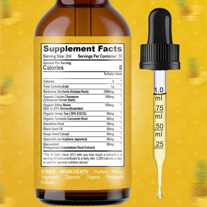 Berberine Liquid 60ml - High Strength Berberine Supplement for Weight Management, Blood Sugar & Cholesterol Lowering Supplements - Natural, Fast-Absorbing, 1 Month Supply - Pineapple Flavour