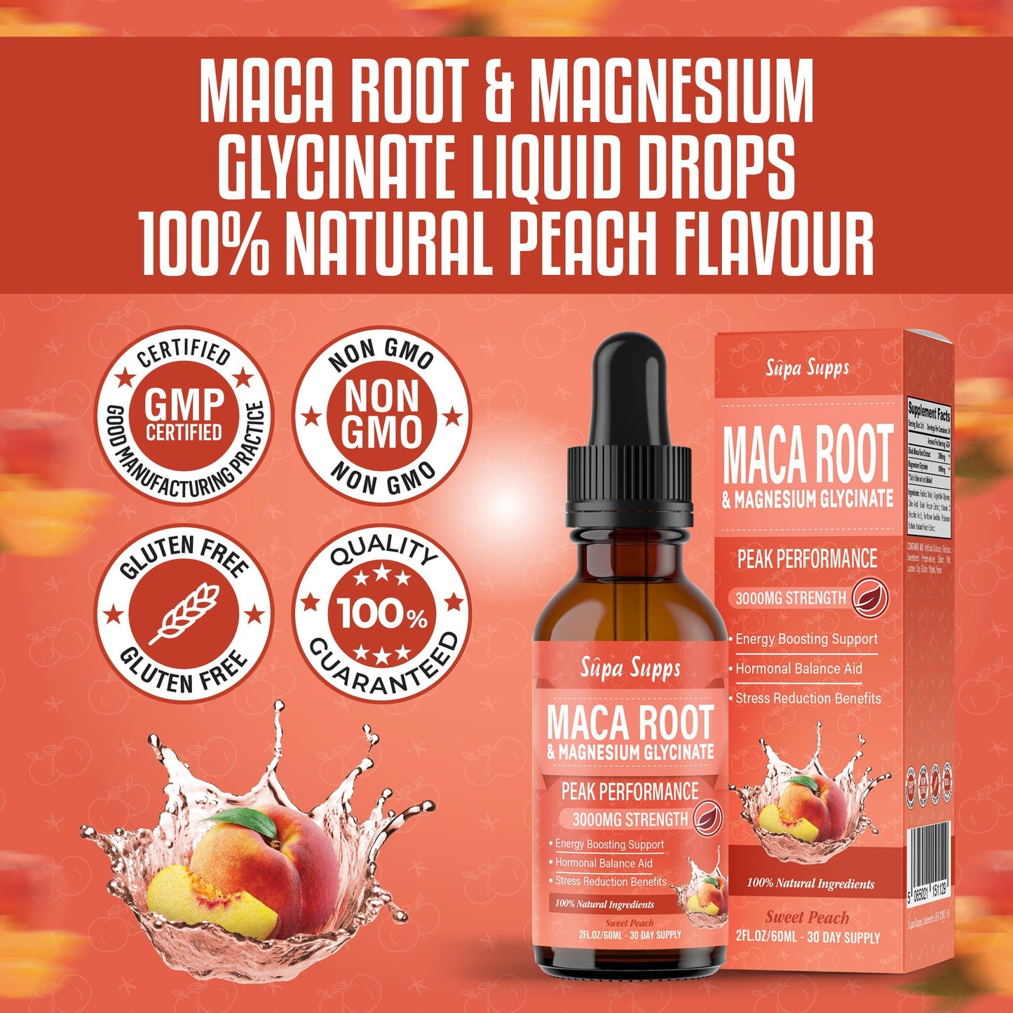 Maca Root & Magnesium Glycinate 60ml - Liquid Drops for Sleep, Energy & Hormone Balance - 2000mg Maca, 1000mg Magnesium per 2ml